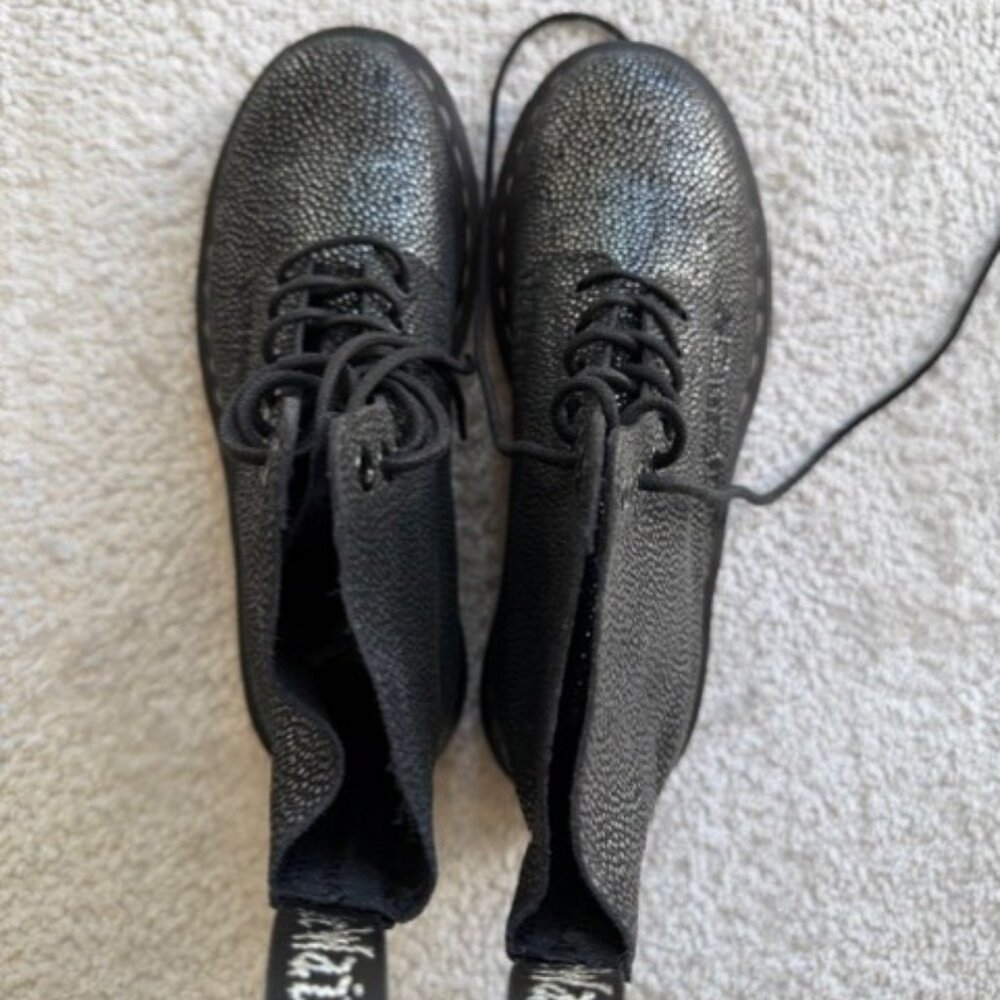 NMT Dr. MARTENS Pascal Black Sparkle Lace-Up Combat Boots Size 7